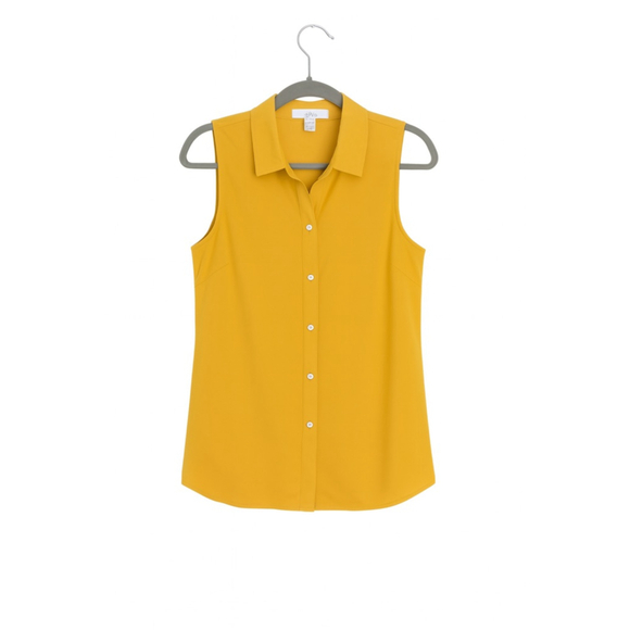 Fever Yellow Sleeveless Button Down Shirt Women's Medium - Picture 8 of 9